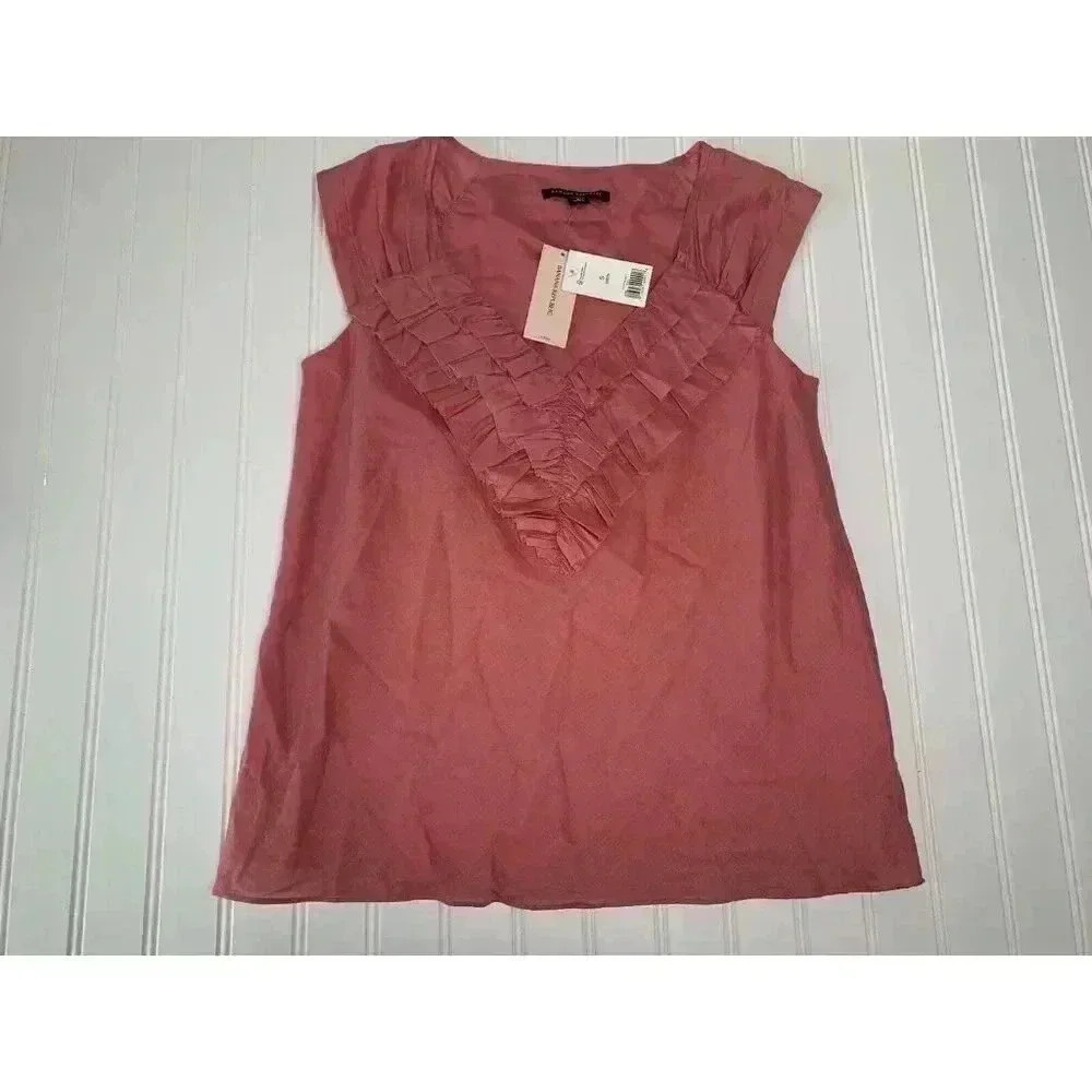 Banana Republic Cap Sleeve Ruffle Top Blouse Small Petite NEW 1087